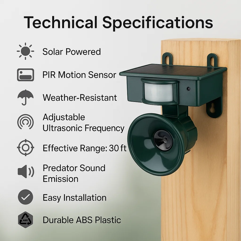 Niki | Solar Bird Deterrent with Motion Sensor for Outdoor Areas