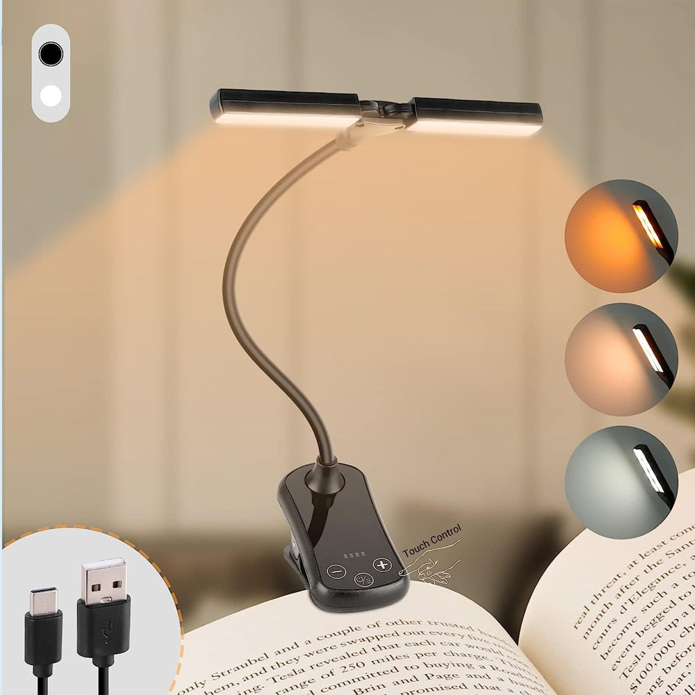 Niki | USB Rechargeable Clip-on Book Light with 3 Colors & 8 Brightness Levels