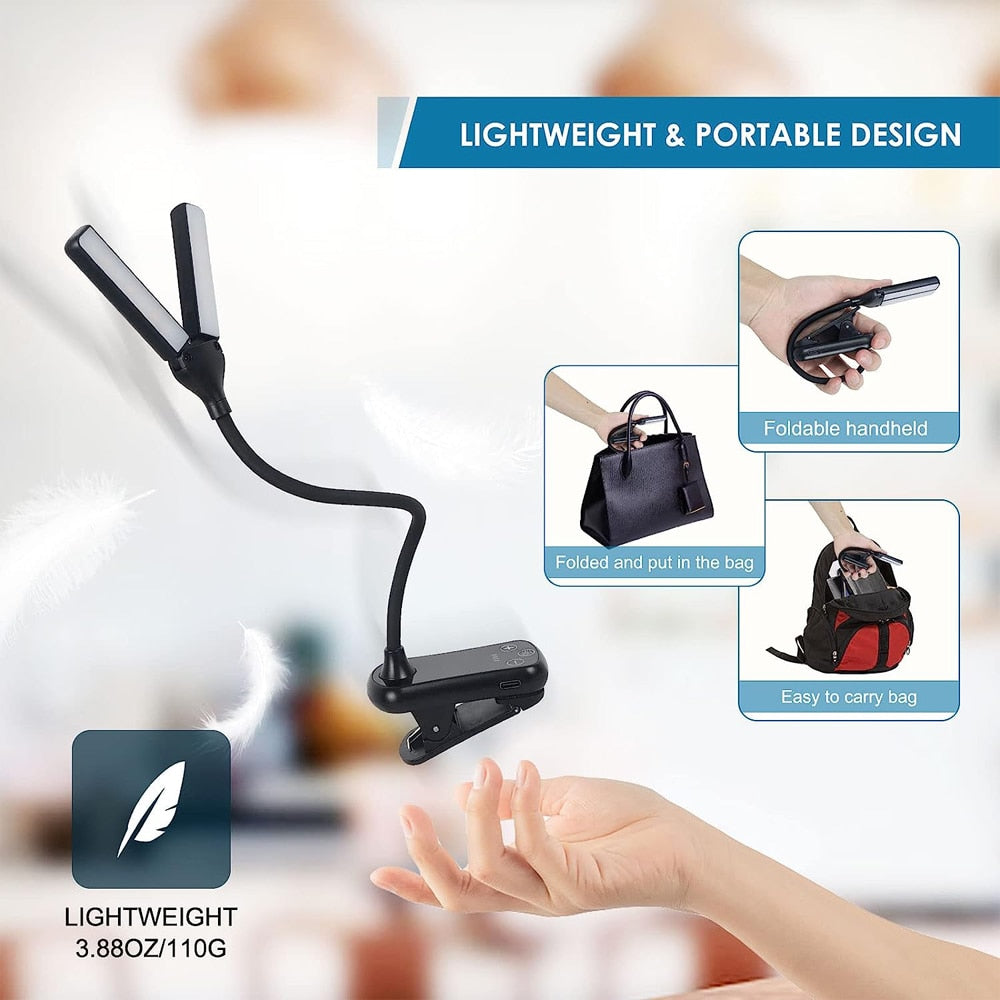Niki | USB Rechargeable Clip-on Book Light with 3 Colors & 8 Brightness Levels