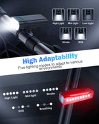 Niki | Victoper 8000 Lumen Bike Light Set - USB Rechargeable Front & Rear, Matte Black