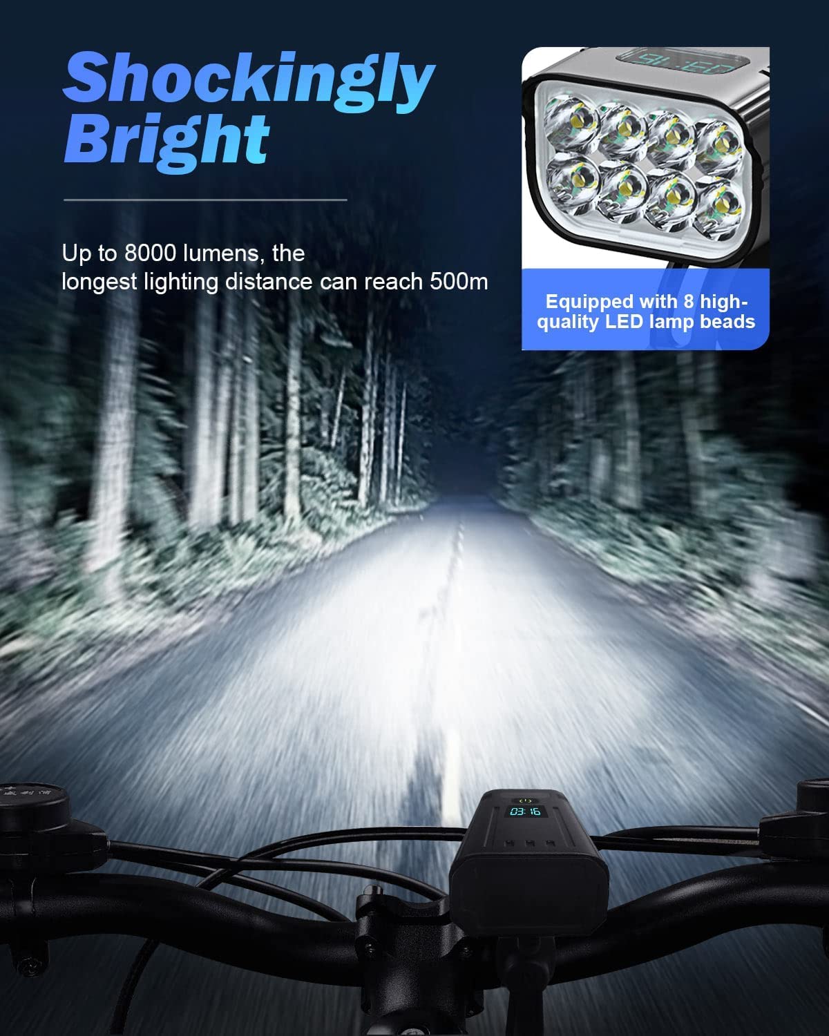 Niki | Victoper 8000 Lumen Bike Light Set - USB Rechargeable Front & Rear, Matte Black