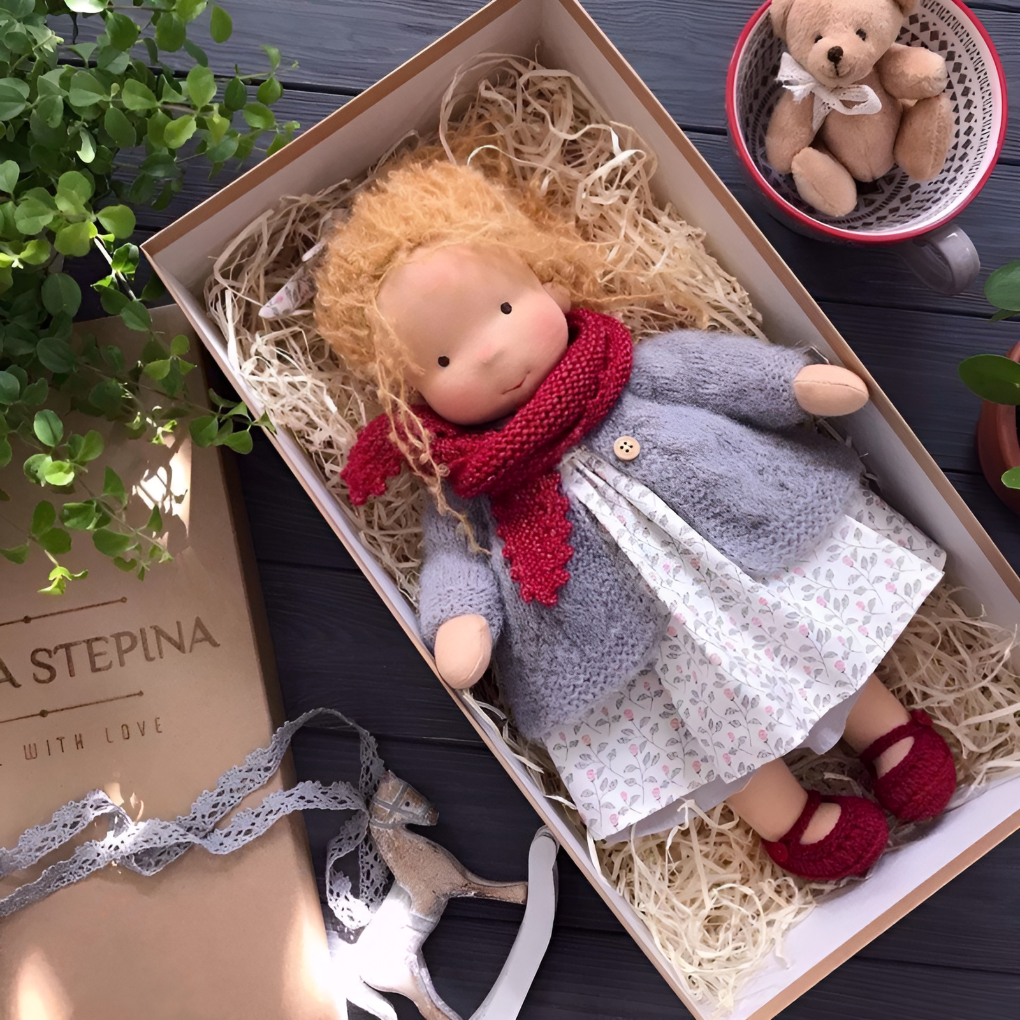 Niki | Waldorf Cuddly Doll, Soft Knit Cardigan