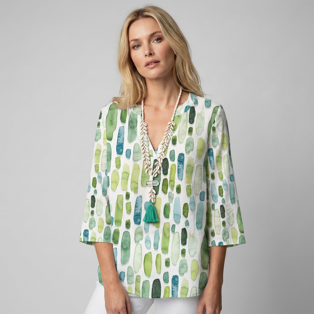 Niki | Watercolor Print V-Neck Blouse