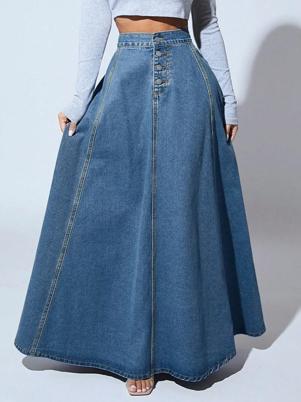 Niki | Women's Button-Front A-Line Maxi Skirt