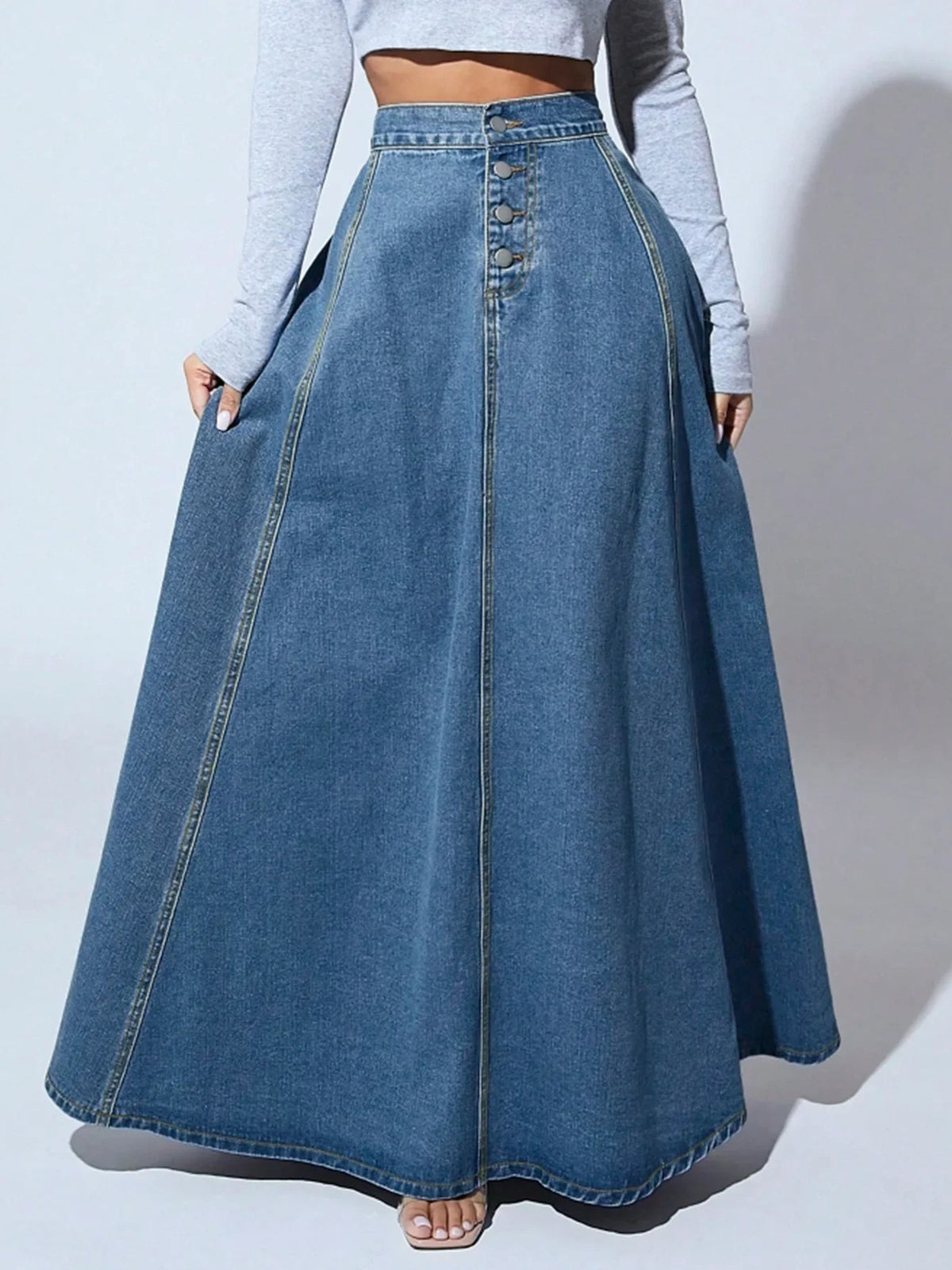 Niki | Women's Button-Front A-Line Maxi Skirt