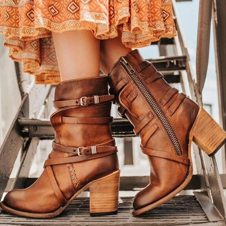 Edgy Buckled Leather Ankle Boots