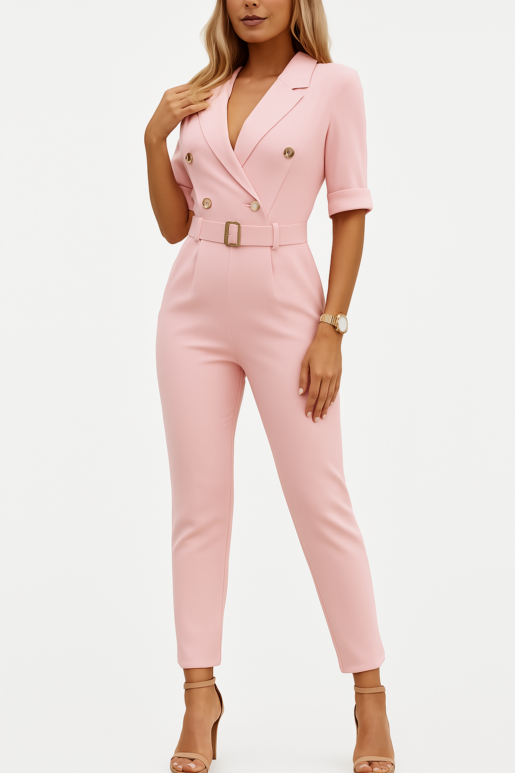 Tailored Belted Double-Breasted Jumpsuit