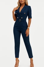 Tailored Belted Double-Breasted Jumpsuit