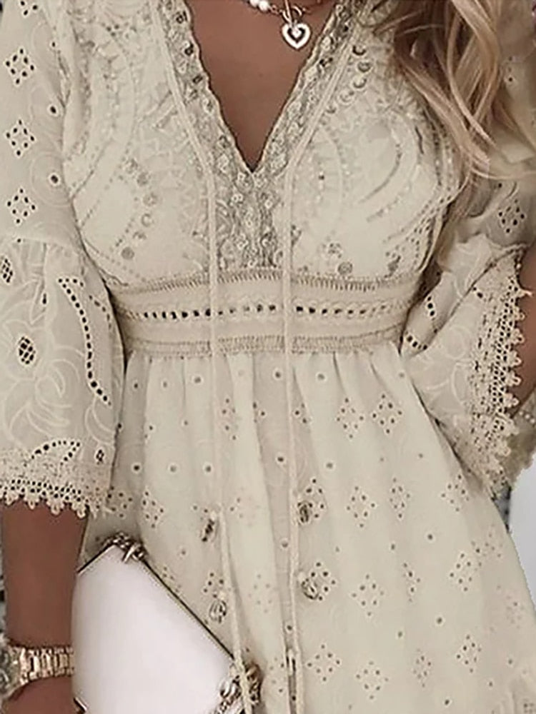 Niki | Boho Eyelet Mini Dress with Flare Sleeves