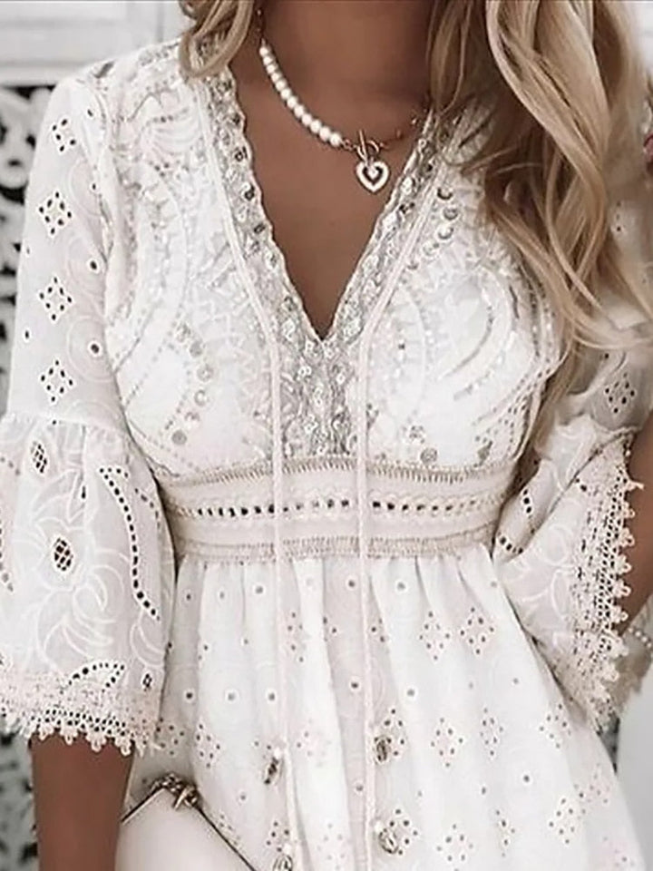 Niki | Boho Eyelet Mini Dress with Flare Sleeves