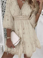 Niki | Boho Eyelet Mini Dress with Flare Sleeves