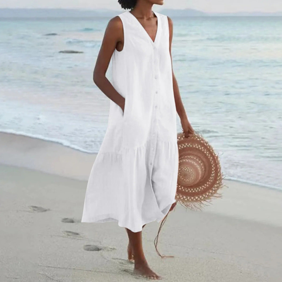 Women's Button-Down Tiered Midi Dress