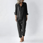 Niki | Women's Linen Button Front Relaxed Fit Jumpsuit