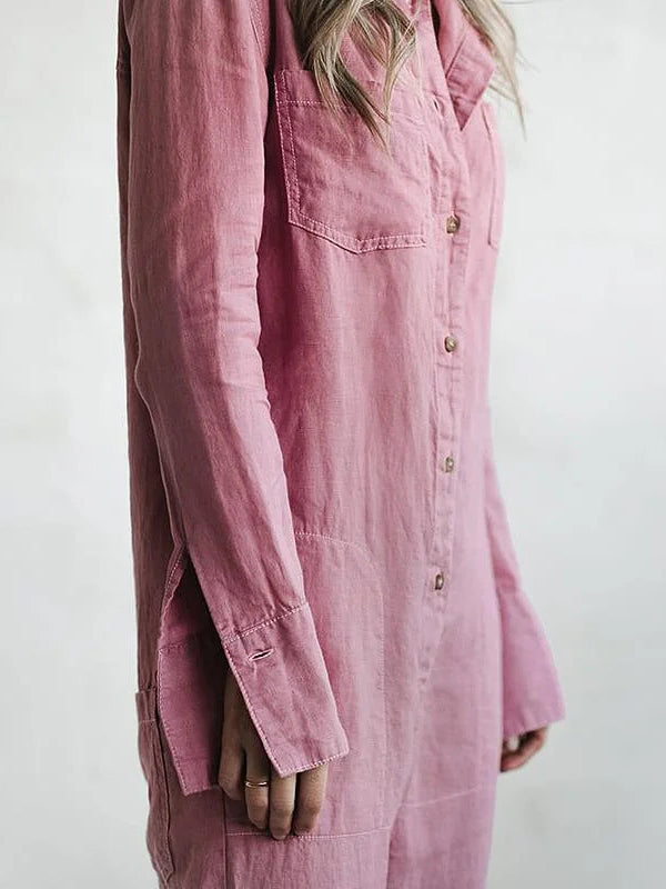 Niki | Women's Linen Button Front Relaxed Fit Jumpsuit