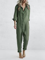 Niki | Women's Linen Button Front Relaxed Fit Jumpsuit