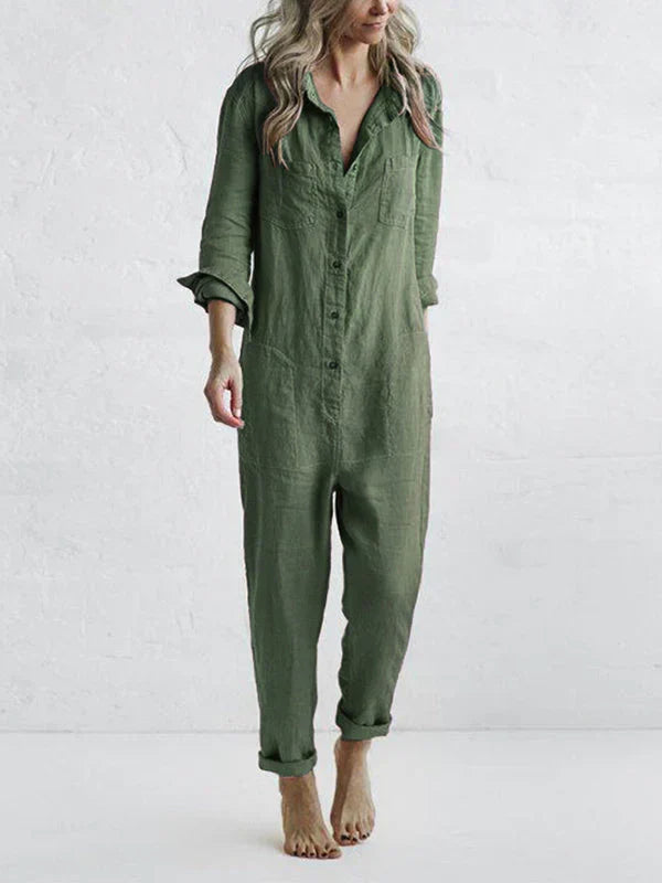 Niki | Women's Linen Button Front Relaxed Fit Jumpsuit