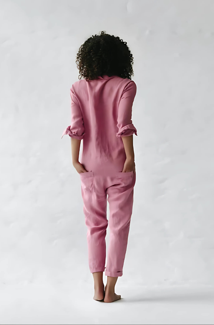 Niki | Women's Linen Button Front Relaxed Fit Jumpsuit