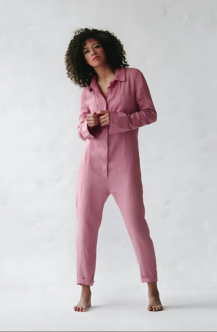 Niki | Women's Linen Button Front Relaxed Fit Jumpsuit
