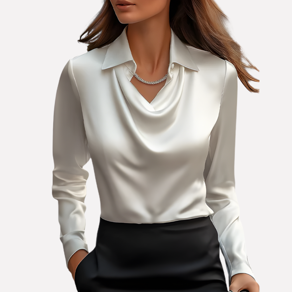 Niki | Women's Satin Cowl Neck Long Sleeve Blouse