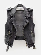 Women's Edgy Denim Biker Vest
