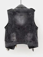Women's Edgy Denim Biker Vest