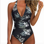 Women's Ruched Torso Halter Neck One-Piece Swimsuit