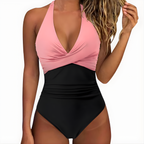 Women's Ruched Torso Halter Neck One-Piece Swimsuit