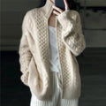Niki | High Neck Cable Knit Zip Cardigan