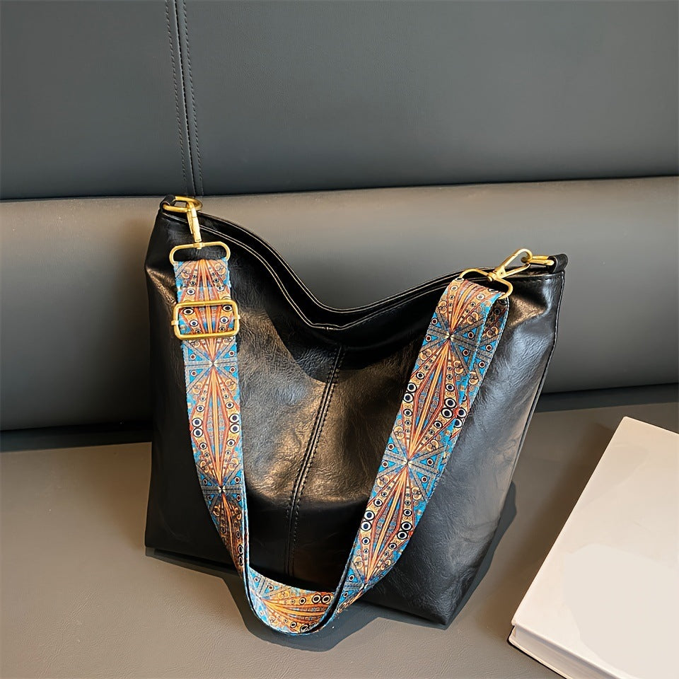Women's Large Capacity Tote Bag with Decorative Strap