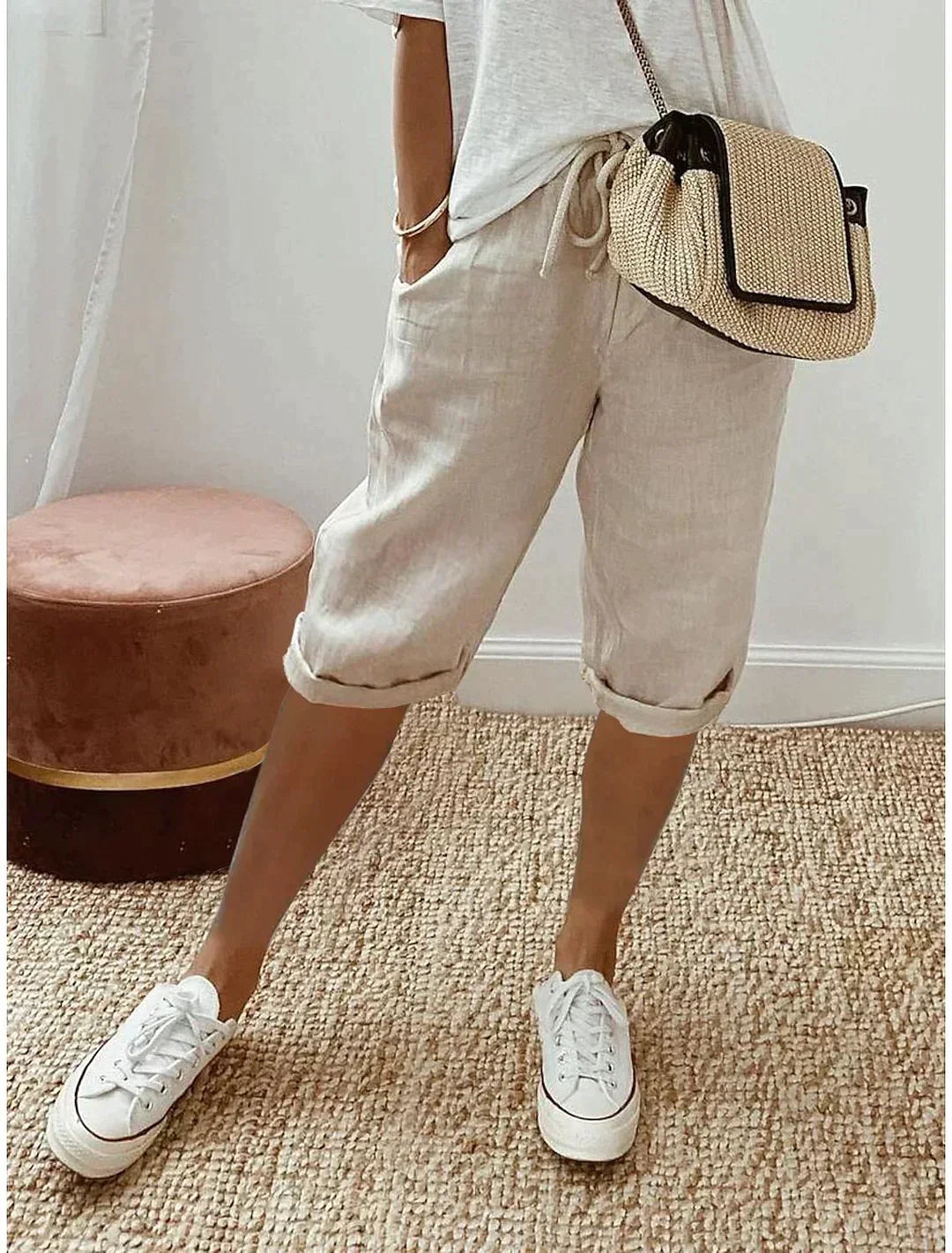 Niki | Linen Culotte Pants with Drawstring Waist