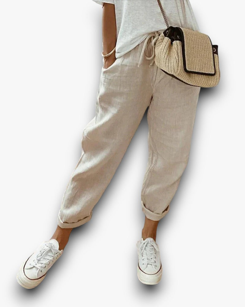 Niki | Cropped Linen Drawstring Pants for Casual Wear
