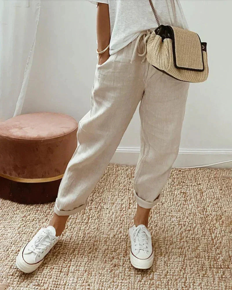 Niki | Cropped Linen Drawstring Pants for Casual Wear