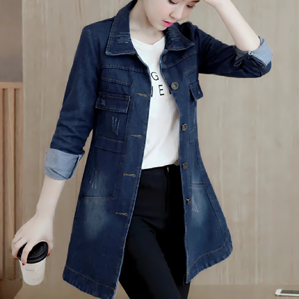 Niki | Women's Embroidered Denim Longline Jacket