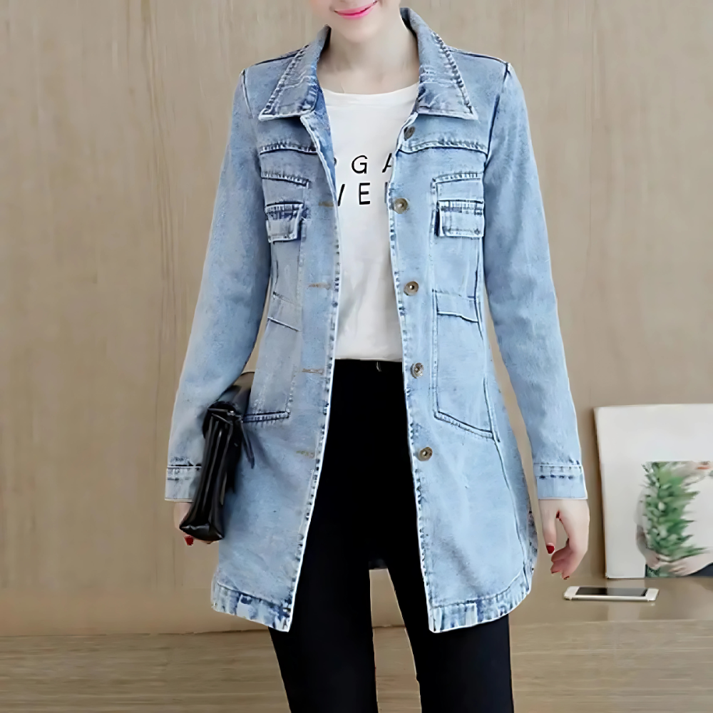 Niki | Women's Embroidered Denim Longline Jacket
