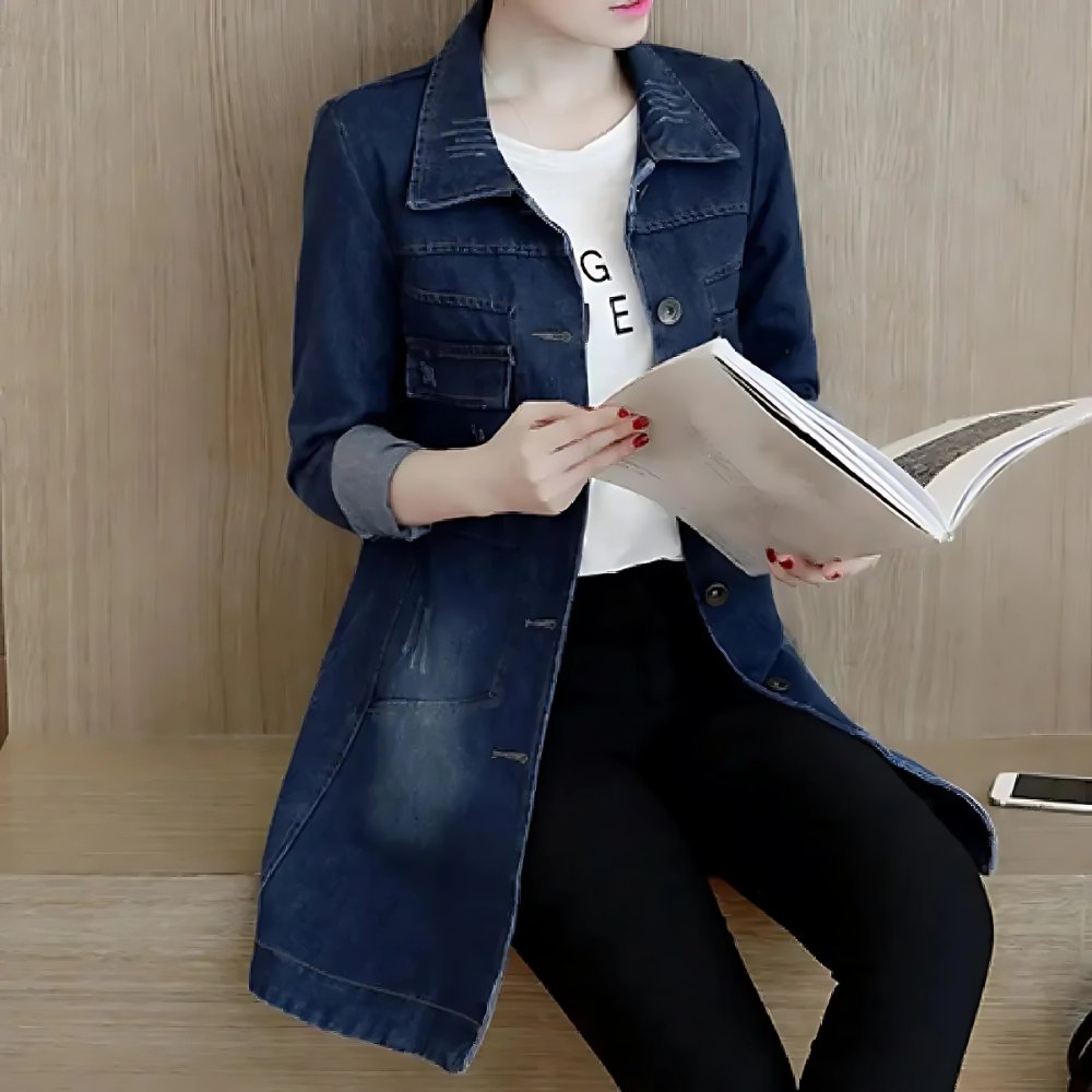 Niki | Women's Embroidered Denim Longline Jacket