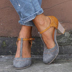 Women's Orthopedic T-Strap Heels with Cutout Detail