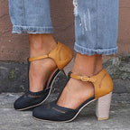 Women's Orthopedic T-Strap Heels with Cutout Detail