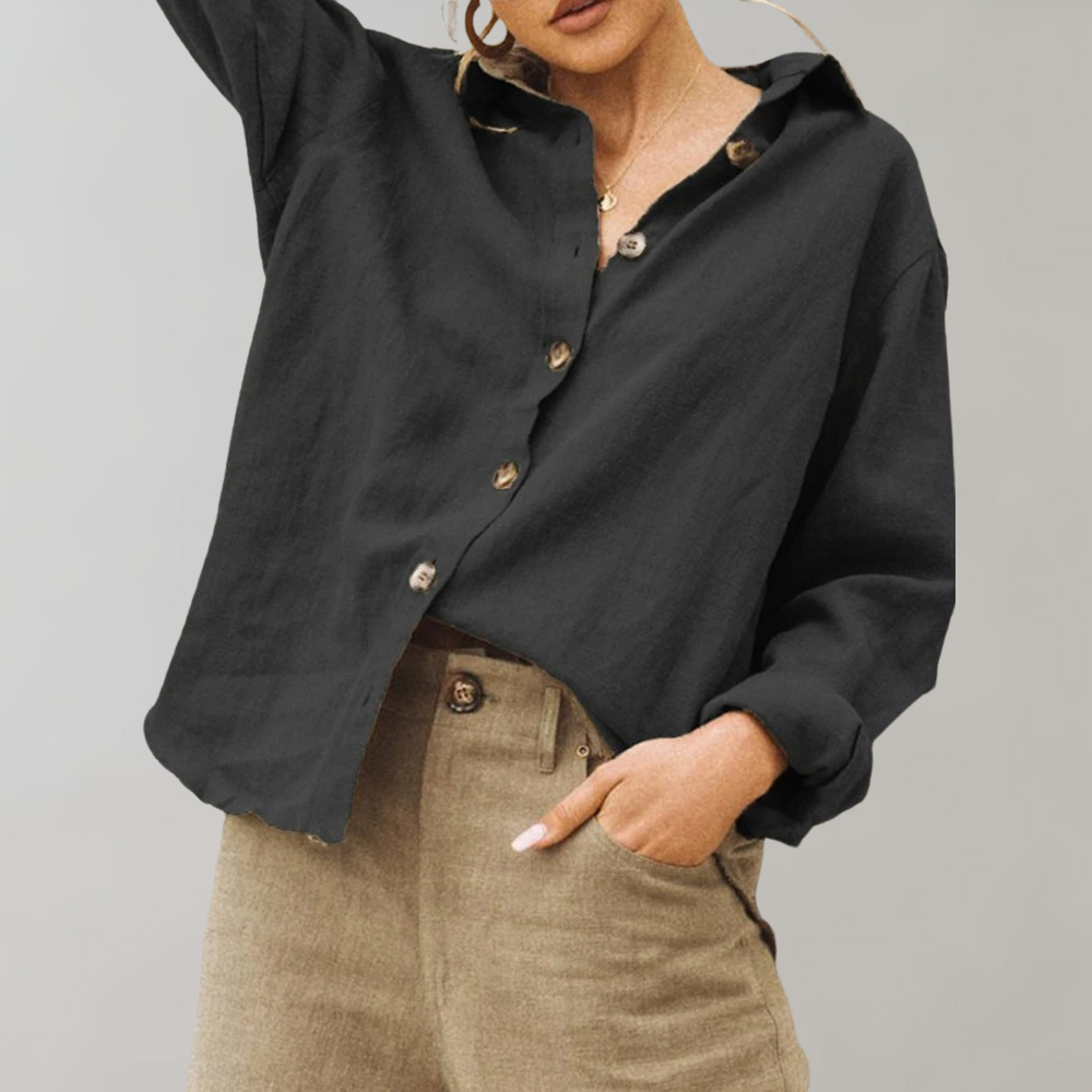 Niki | Loose Fit Cotton Linen Button-Up Shirt