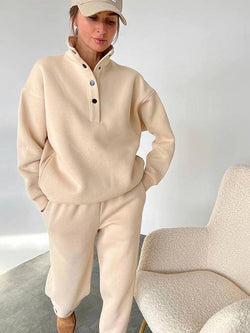 Women's Cozy Button Neck Sweatshirt & Jogger Set