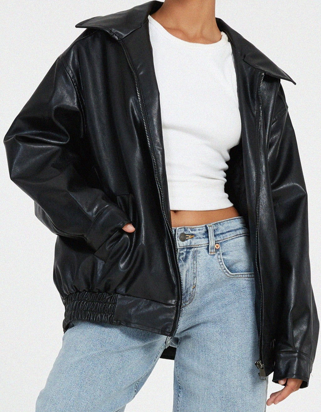 Oversized Comfort Leather Jacket for Women