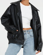 Oversized Comfort Leather Jacket for Women