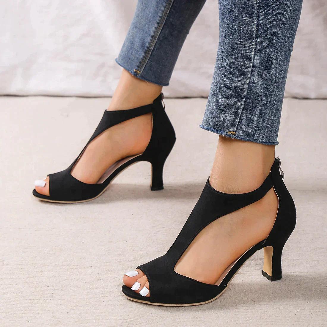 Comfortable Peep Toe T-Strap Heels