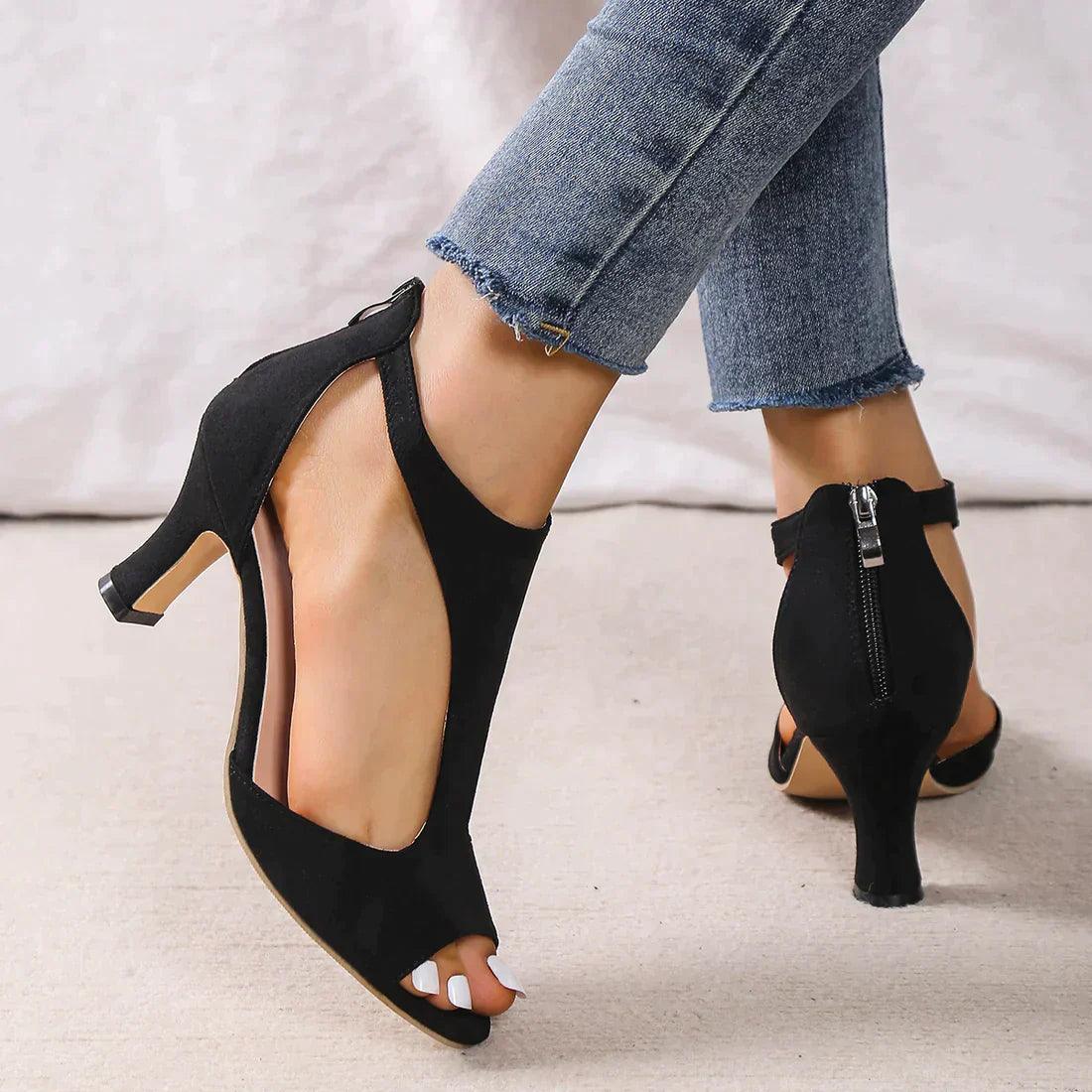 Comfortable Peep Toe T-Strap Heels
