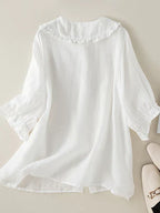 Women's Cotton-Linen Shirt with Ruffled Neckline