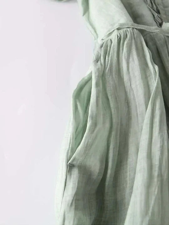 Niki | Tiered Ruffle Front Linen Maxi Dress