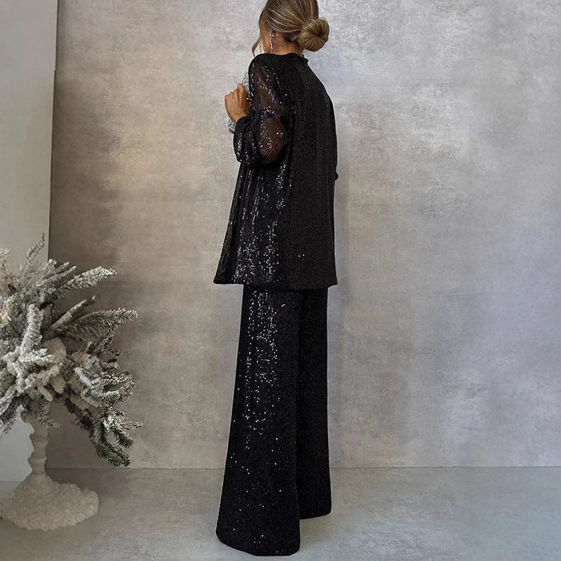 Sparkling Sequin Blazer and Trouser Ensemble