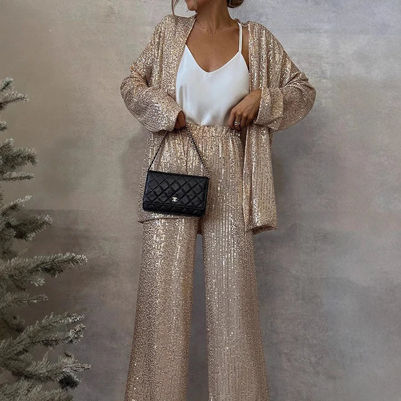 Sparkling Sequin Blazer and Trouser Ensemble