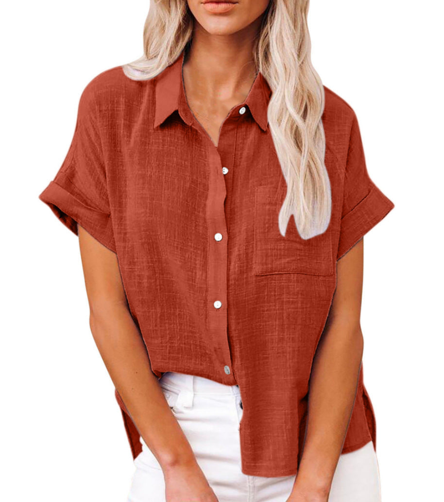 Niki | Airy Cotton Linen Blend Short Sleeve Shirt