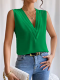 Women's Elegant Sleeveless Pleated V-Neck Top