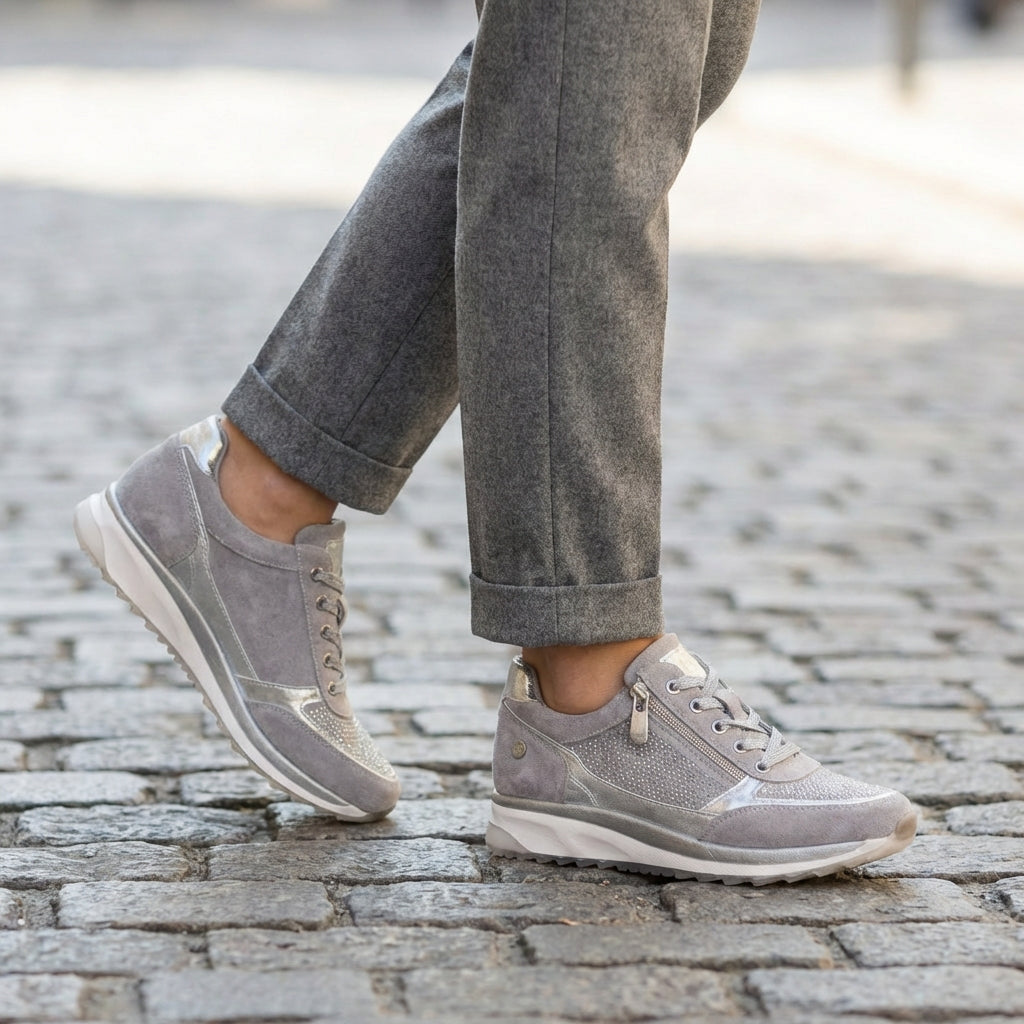 Niki | Padded Suede Lace-Up Sneakers with Zipper